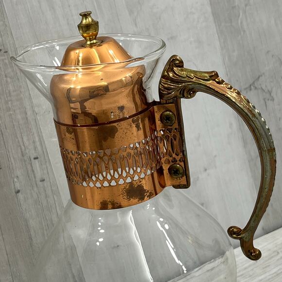 Vintage Princess House Heritage Copper Coffee Tea Carafe With Round Tray Stand - Picture 10 of 13